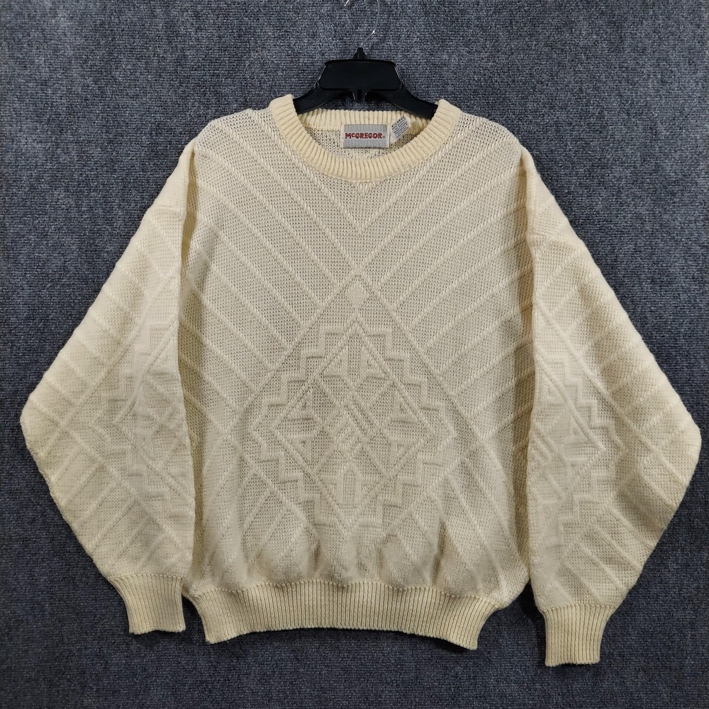 Vintage McGregor Sweater Mens XL White Geometric Textured Knit Crewneck Pullover